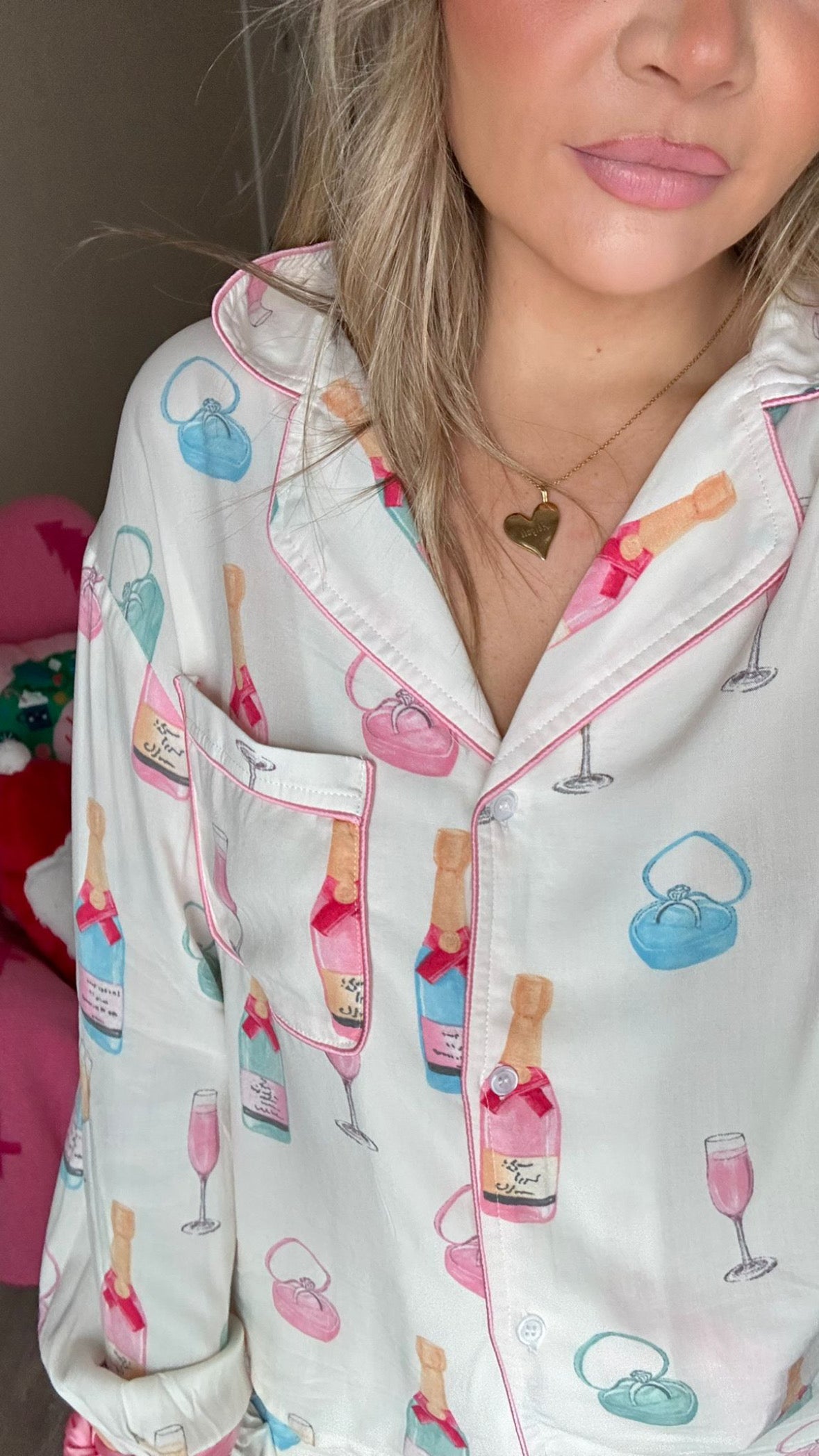Champagne and Diamond Ring Bow Tie Short Pyjamas