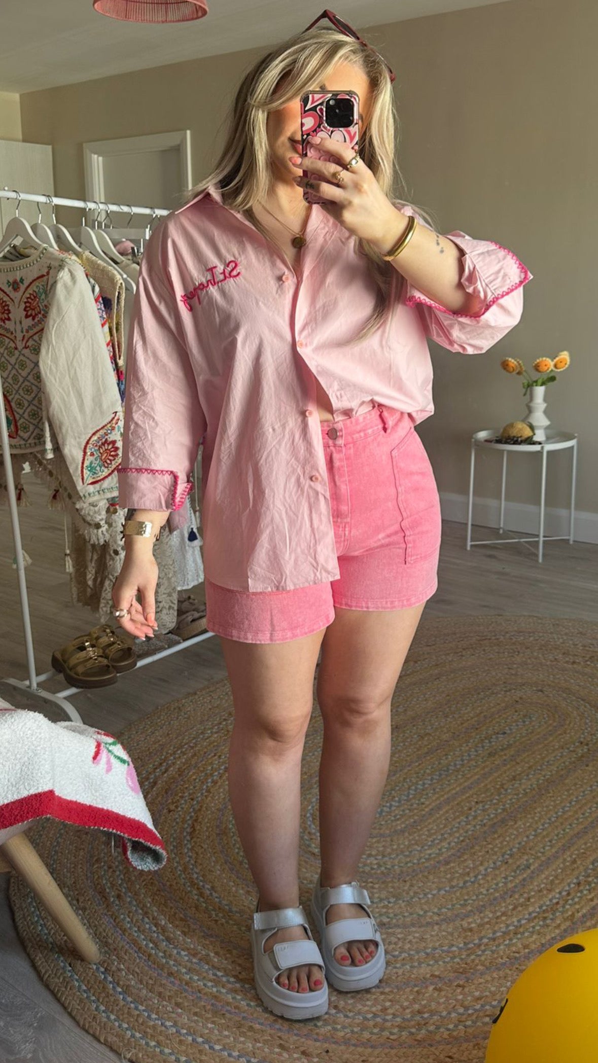 Pink Square Pocket Shorts