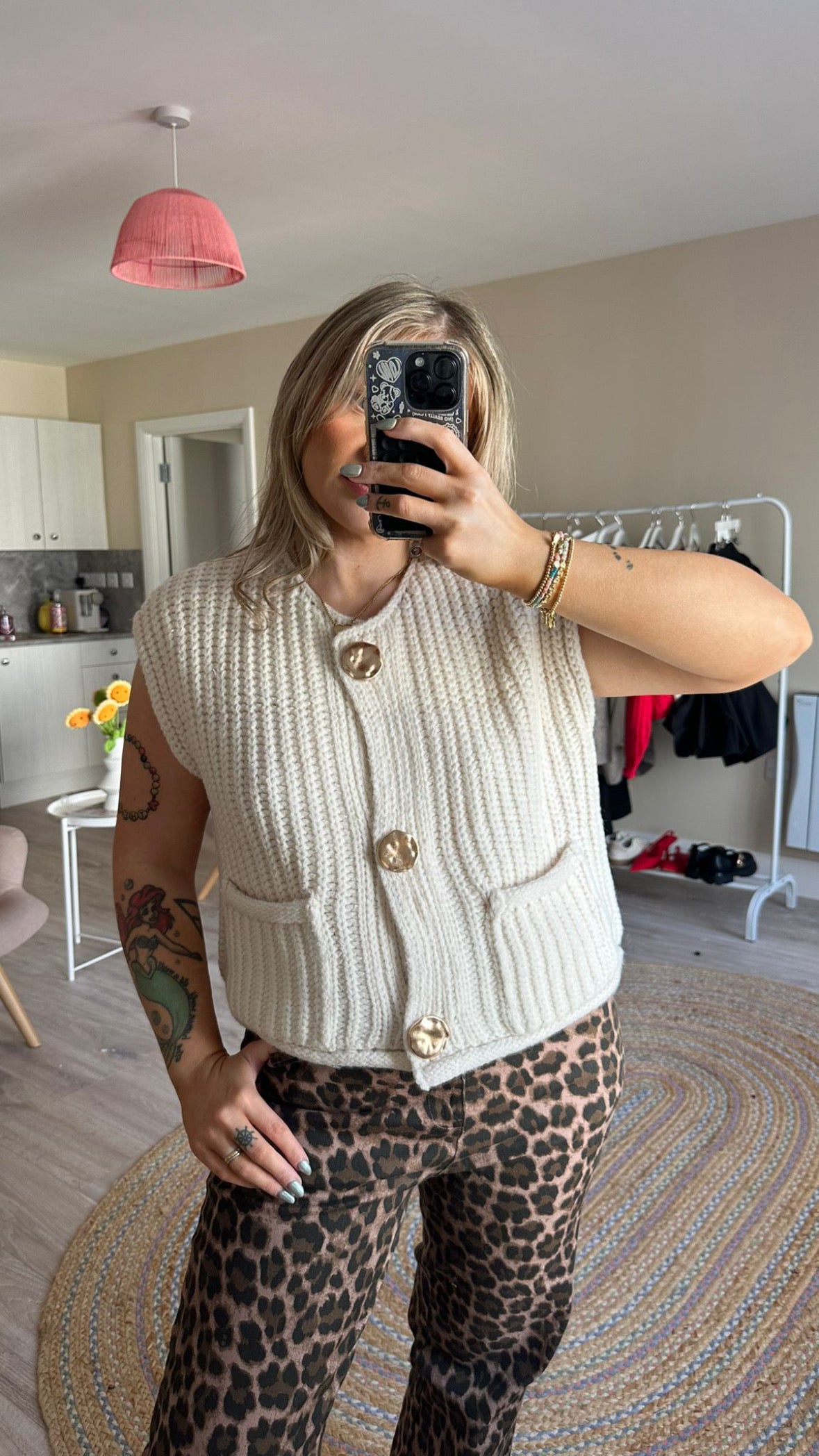 Bashed Gold Statement Button Sweater - Cream