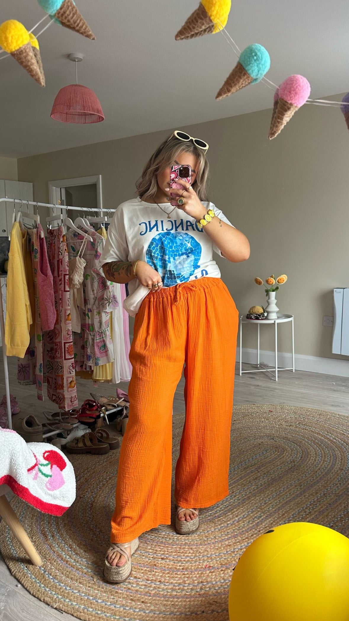 Orange Cheesecloth Trousers