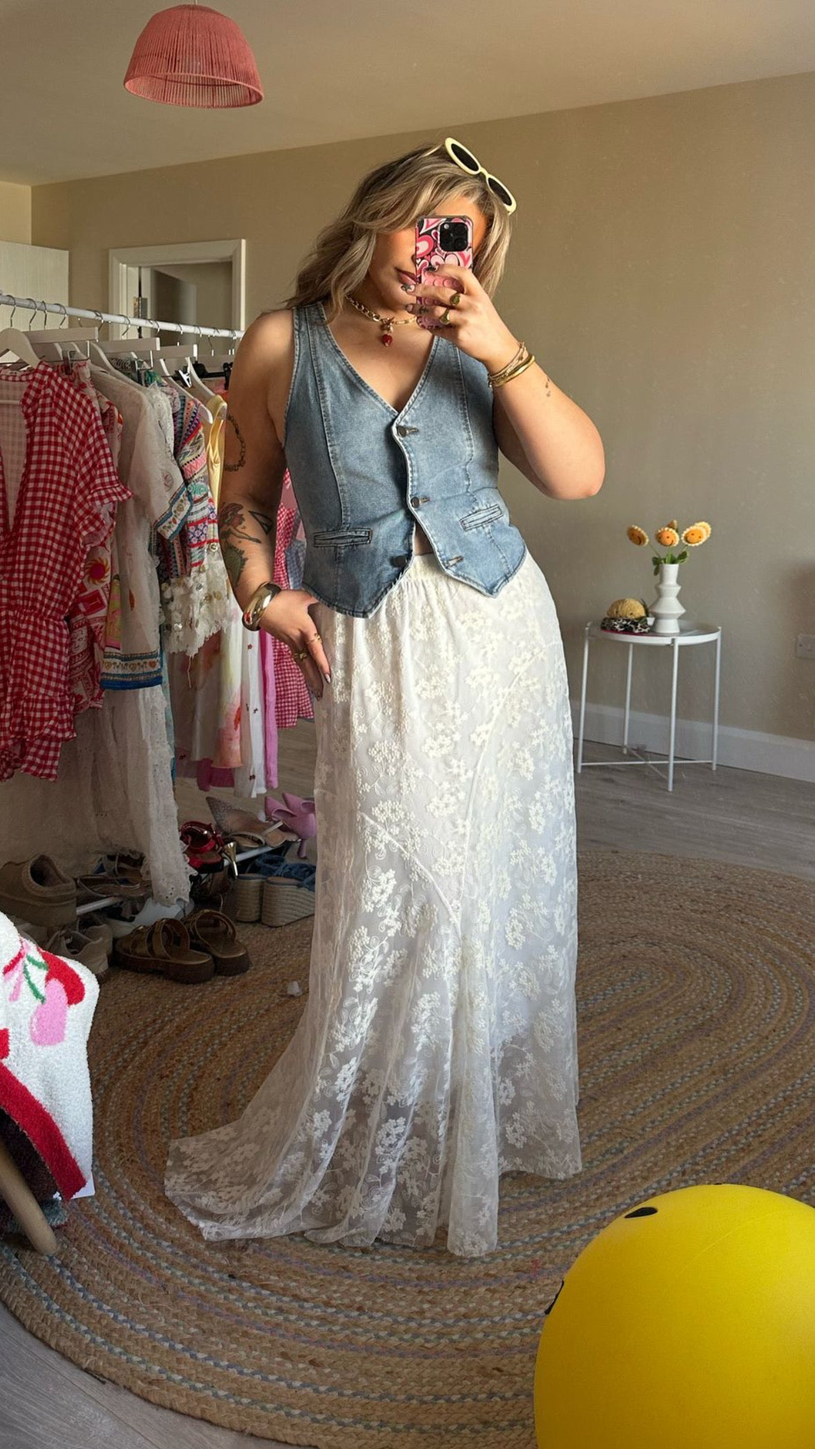 Cream Lined Lace Maxi Skirt