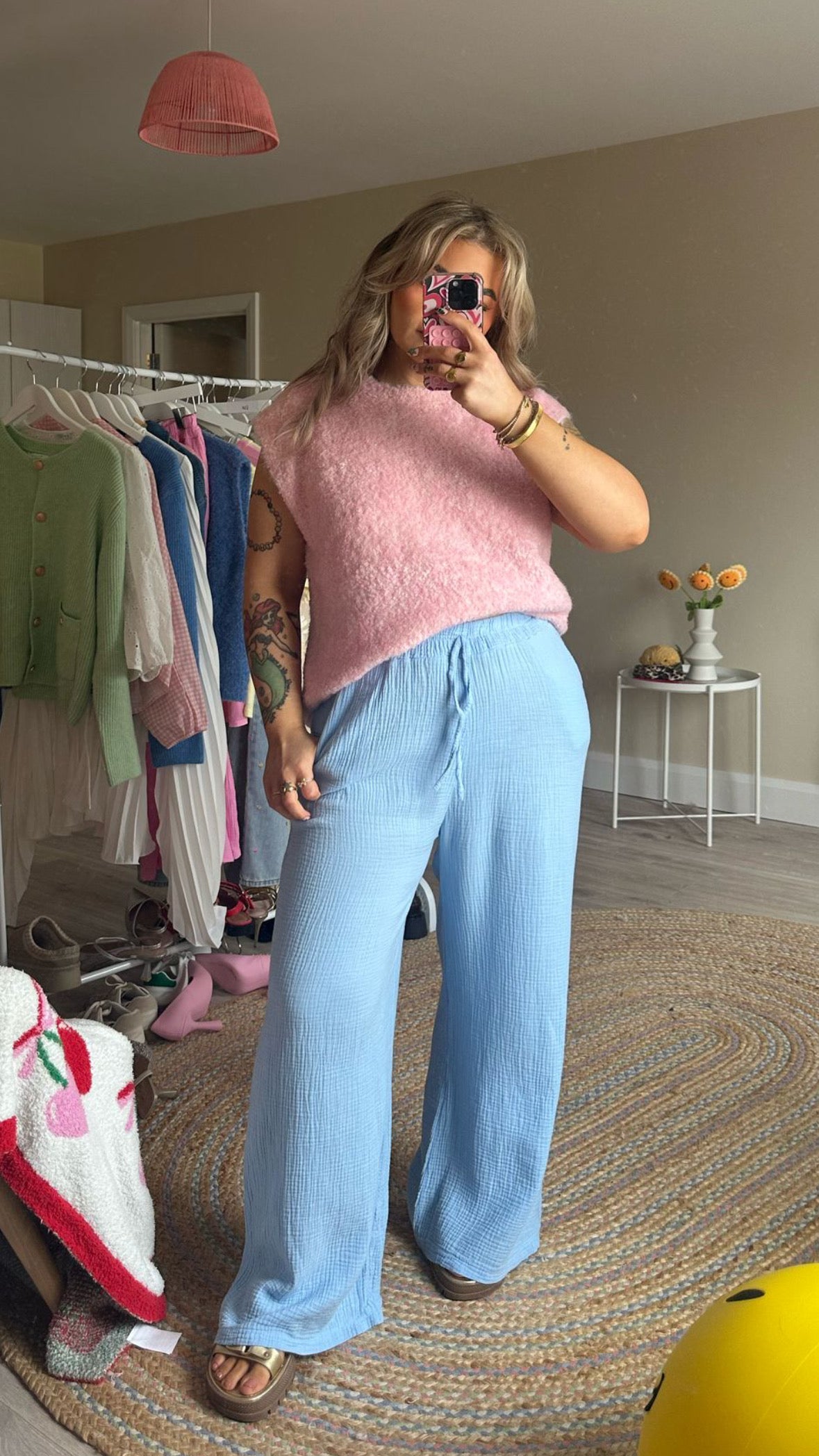 Cheesecloth Pull on Trousers - Blue