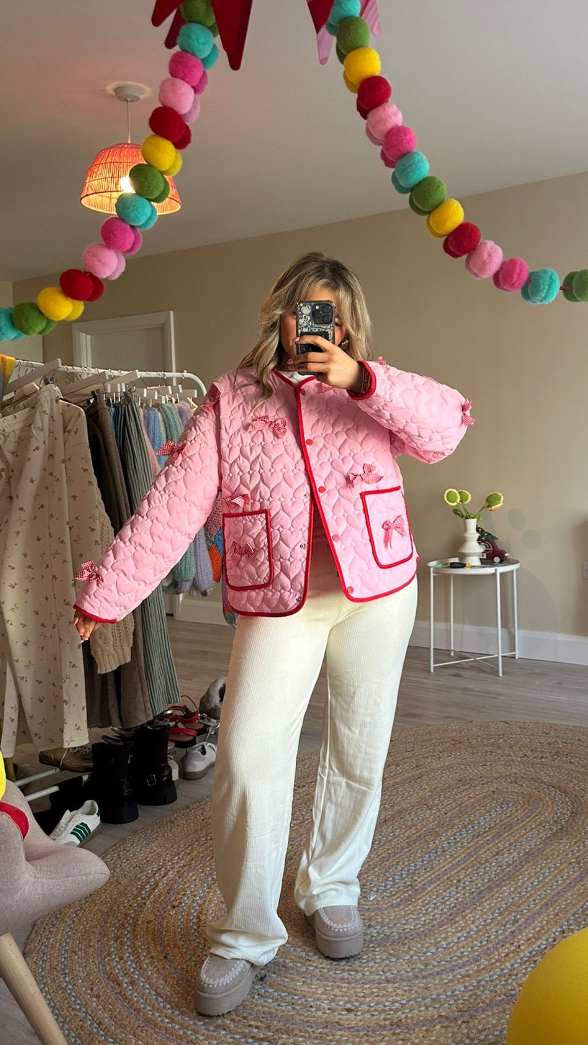 Pink Heart Jacket with Gingham Bow Detail