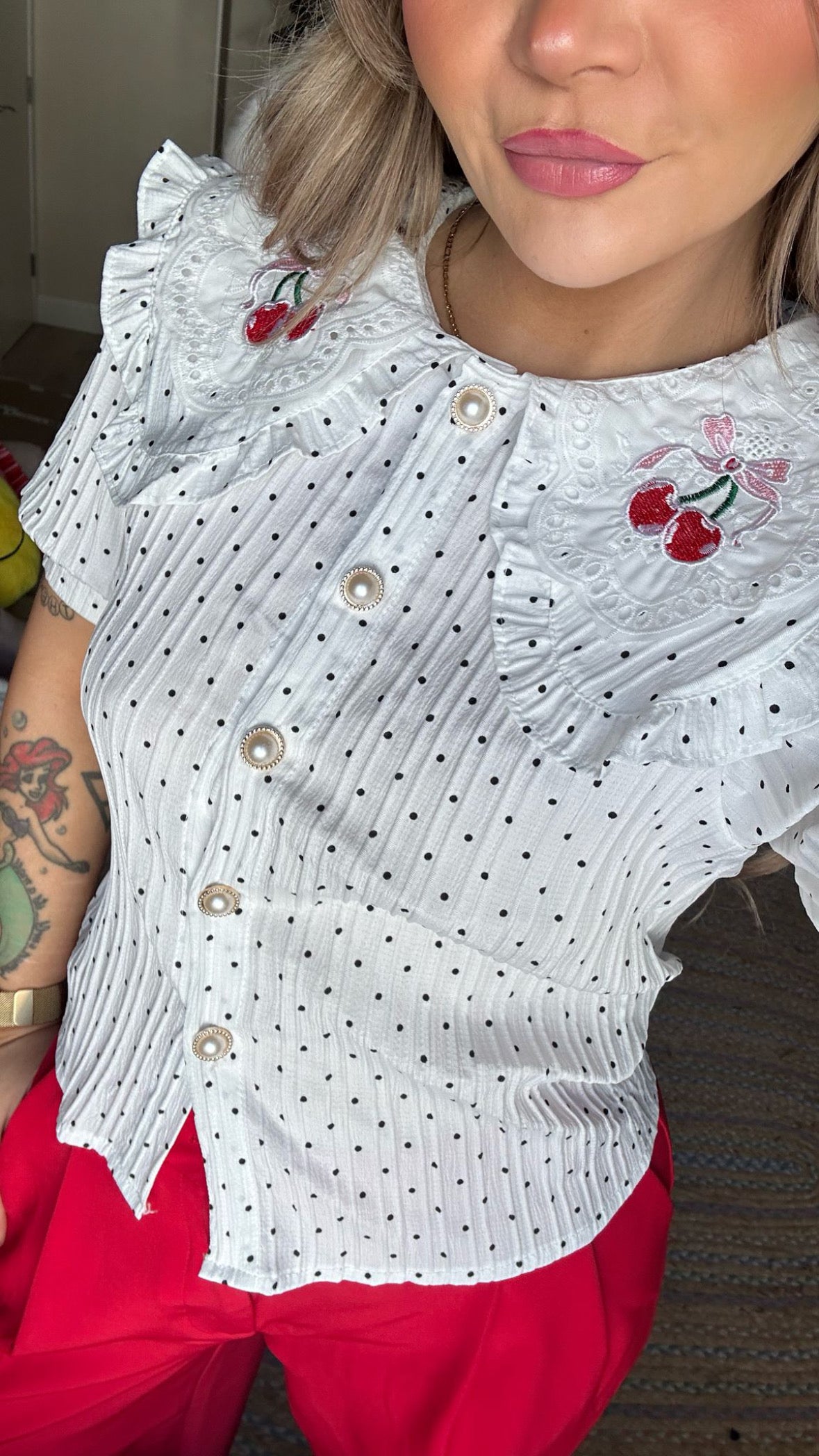 Polka Dot Cherry Collar Blouse