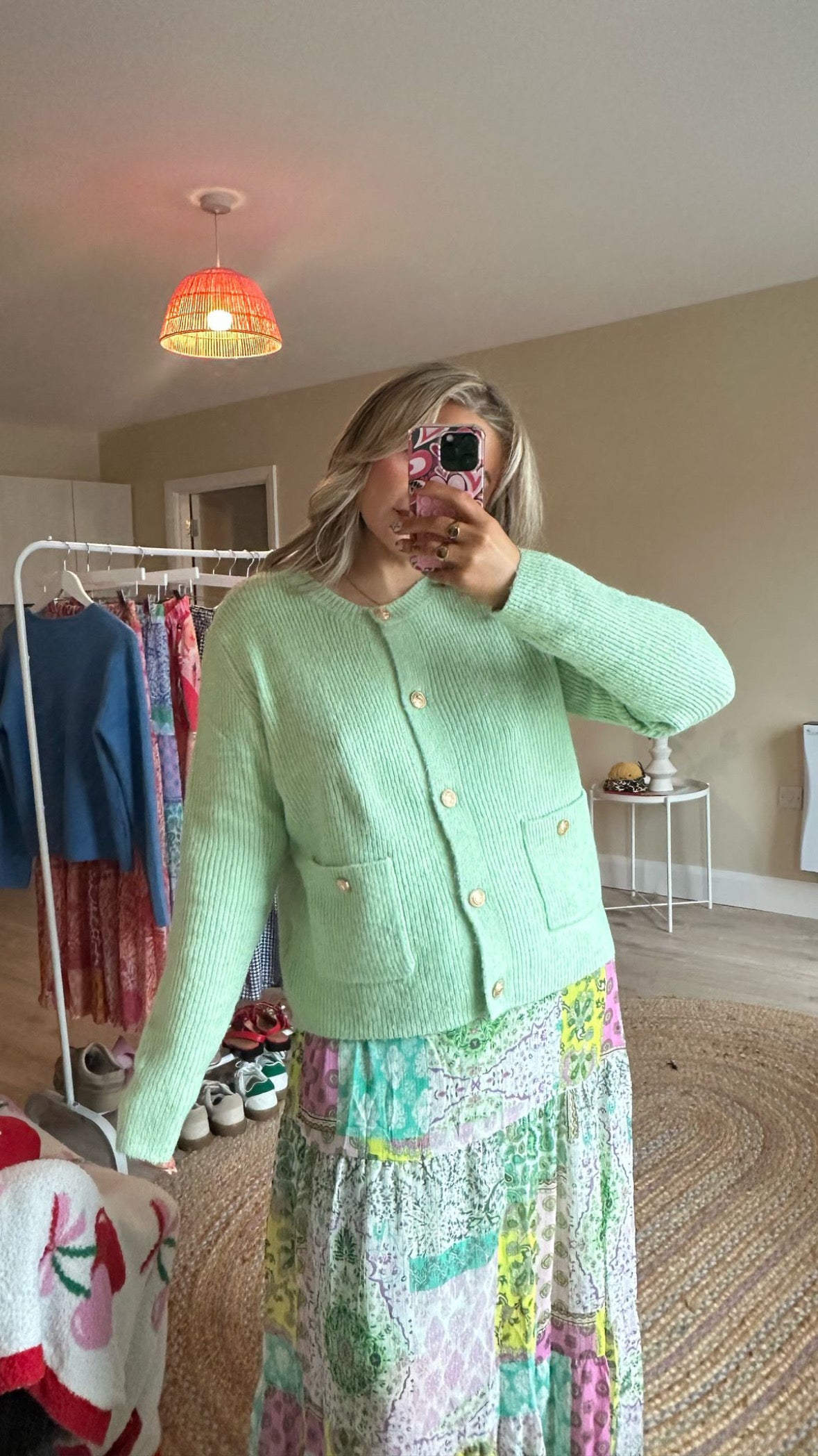 Round Neck Cardigan - Green