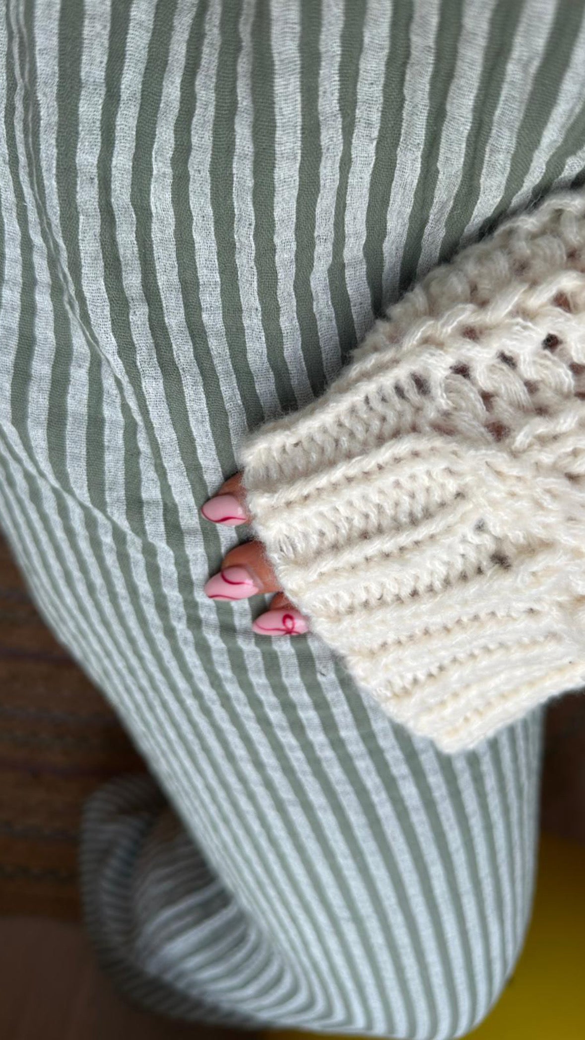 Stripe Elasticated Waist Trousers In Khaki
