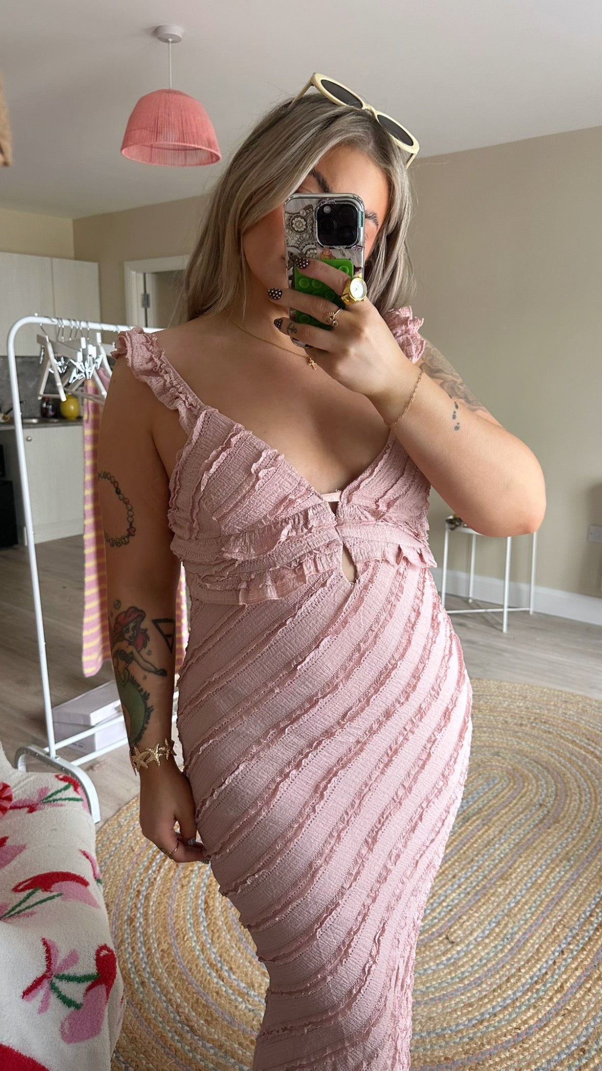 Frill Neck Maxi Dress - Pink