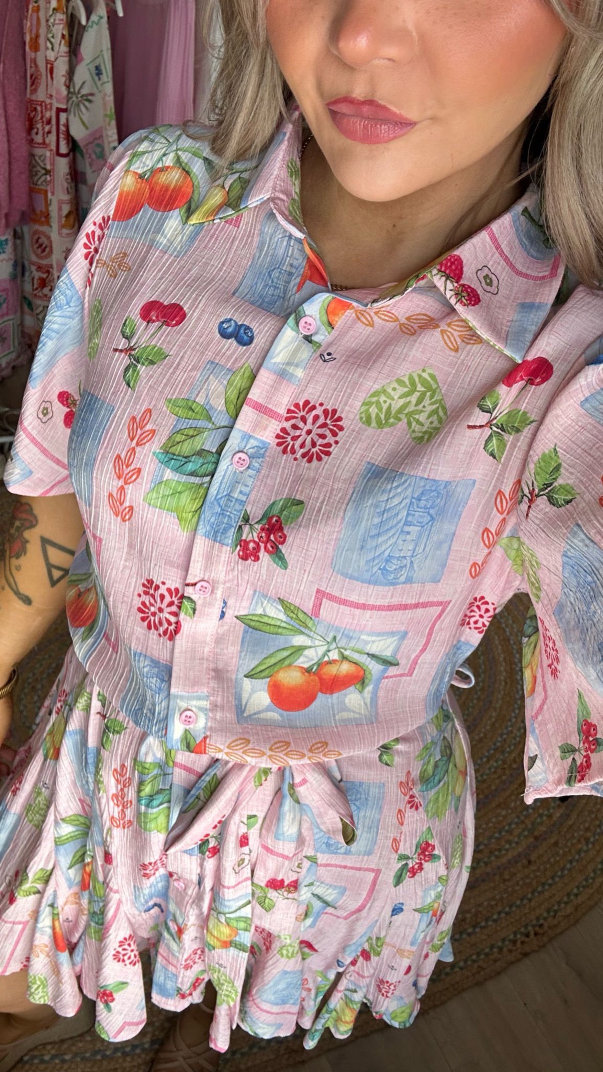 Fruit Print Shirt Dress
