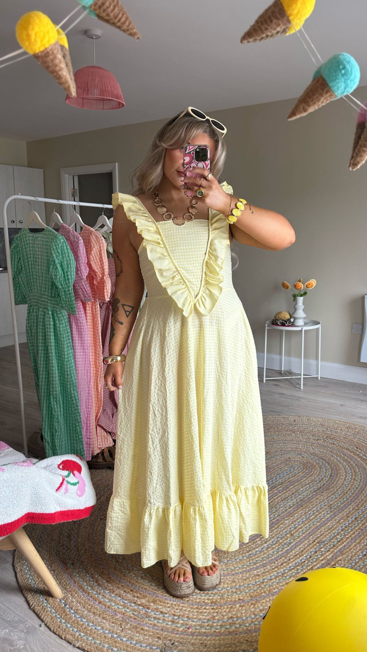 Ruffle Shoulder Midaxi Dress - Yellow