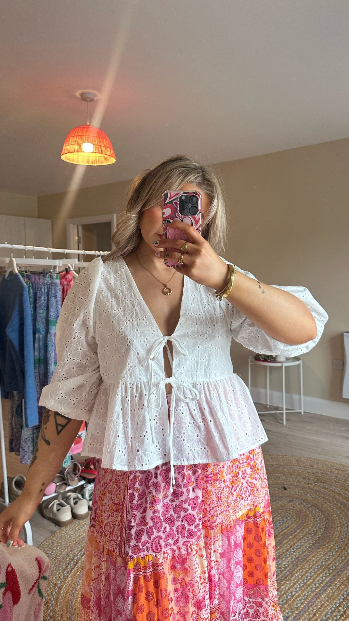 Tie Front Broderie Anglaise Blouse - White