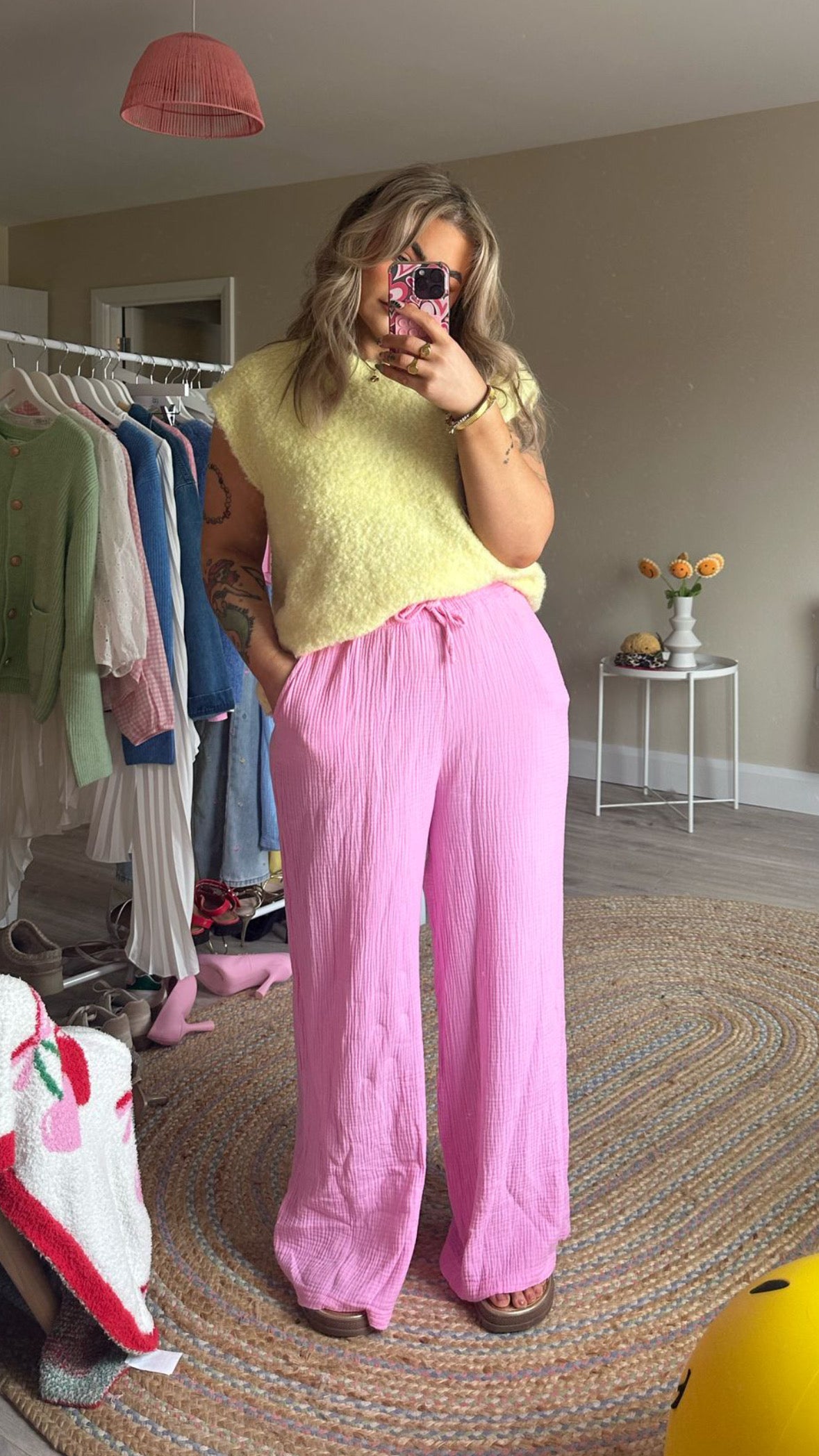 Cheesecloth Pull on Trousers - Pink