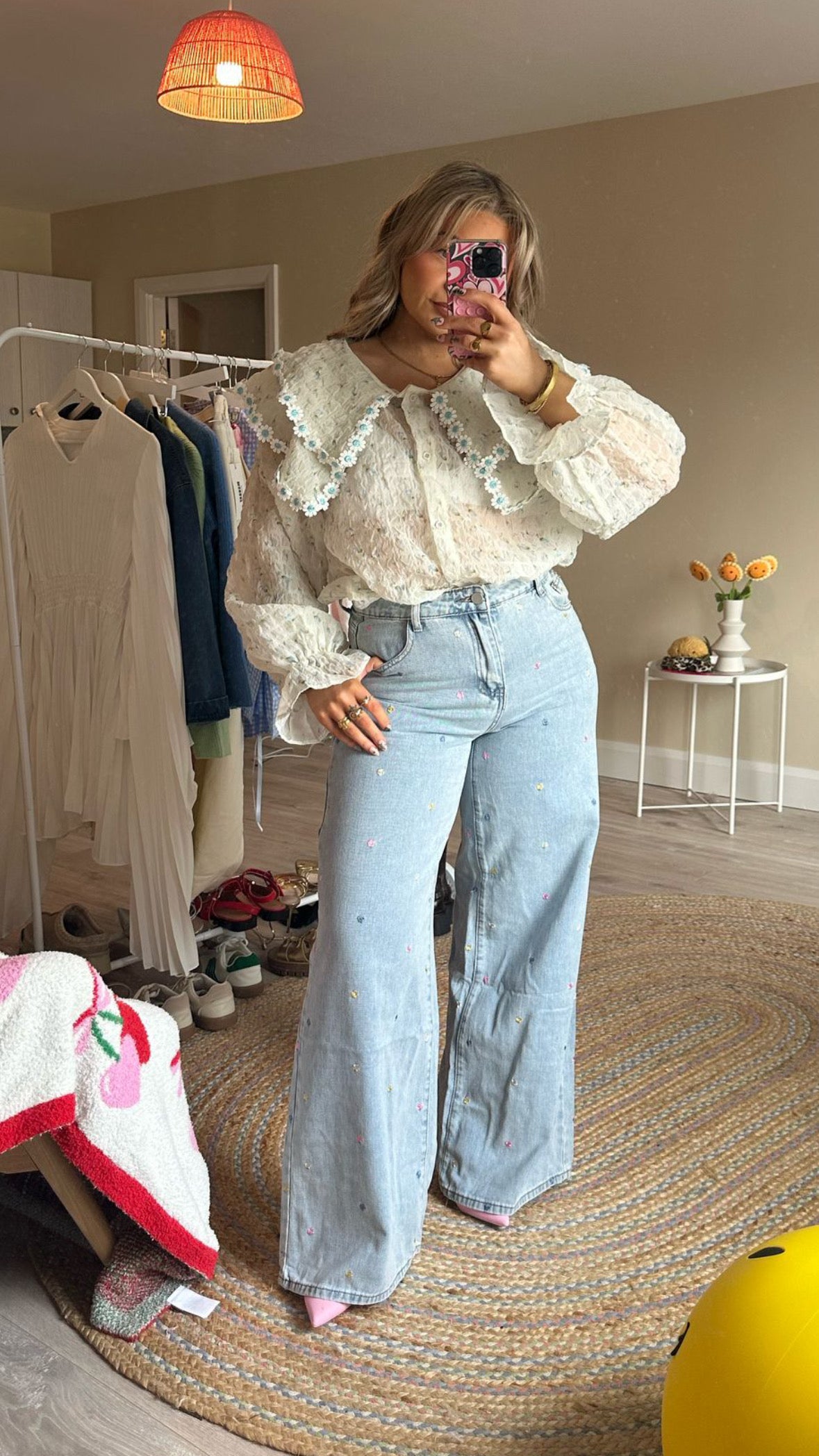 Daisy Wide Collar Chiffon Blouse - Blue