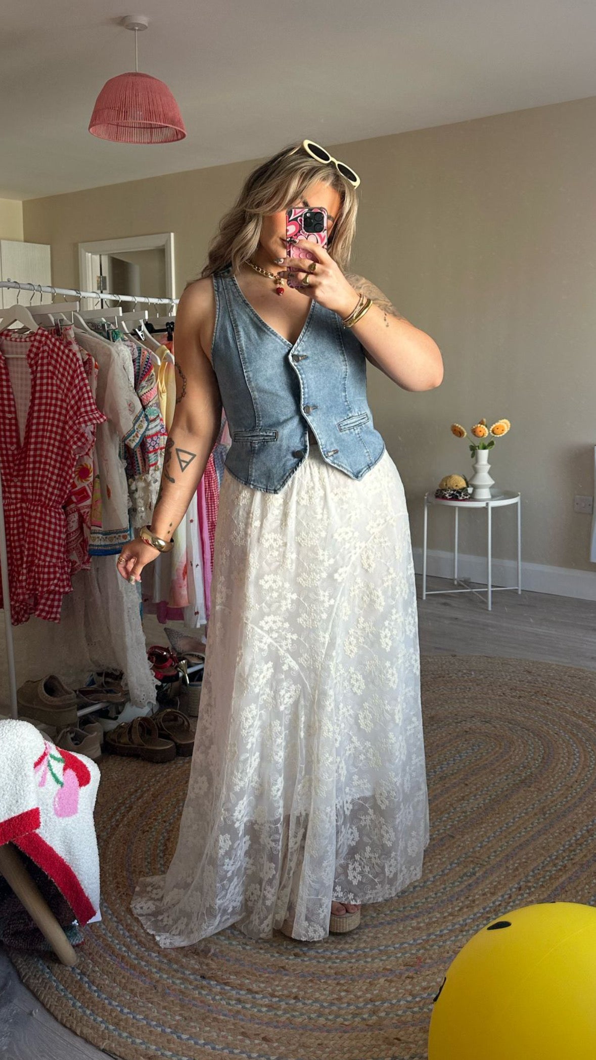 Cream Lined Lace Maxi Skirt