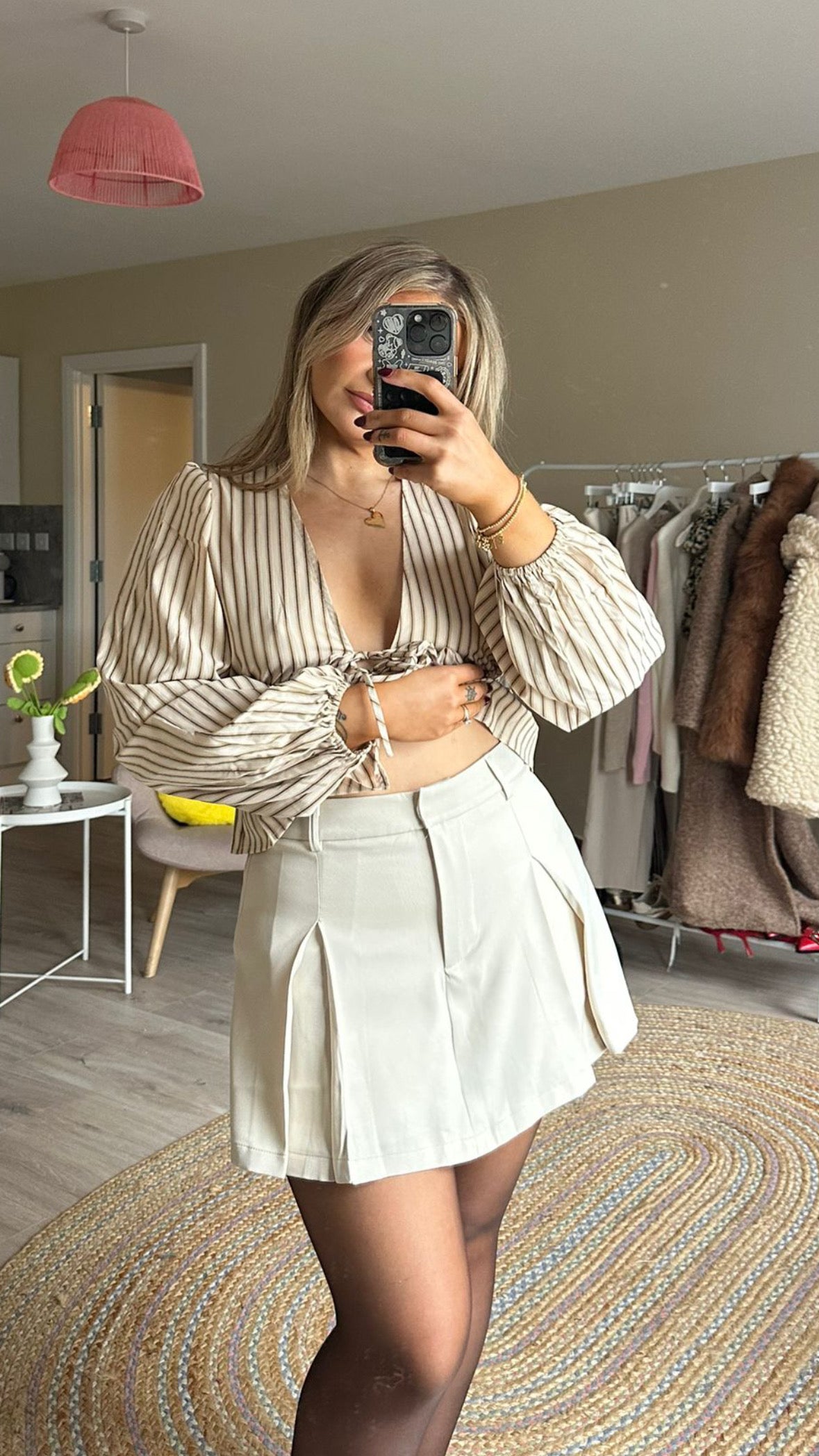 Beige Box Pleat Skort