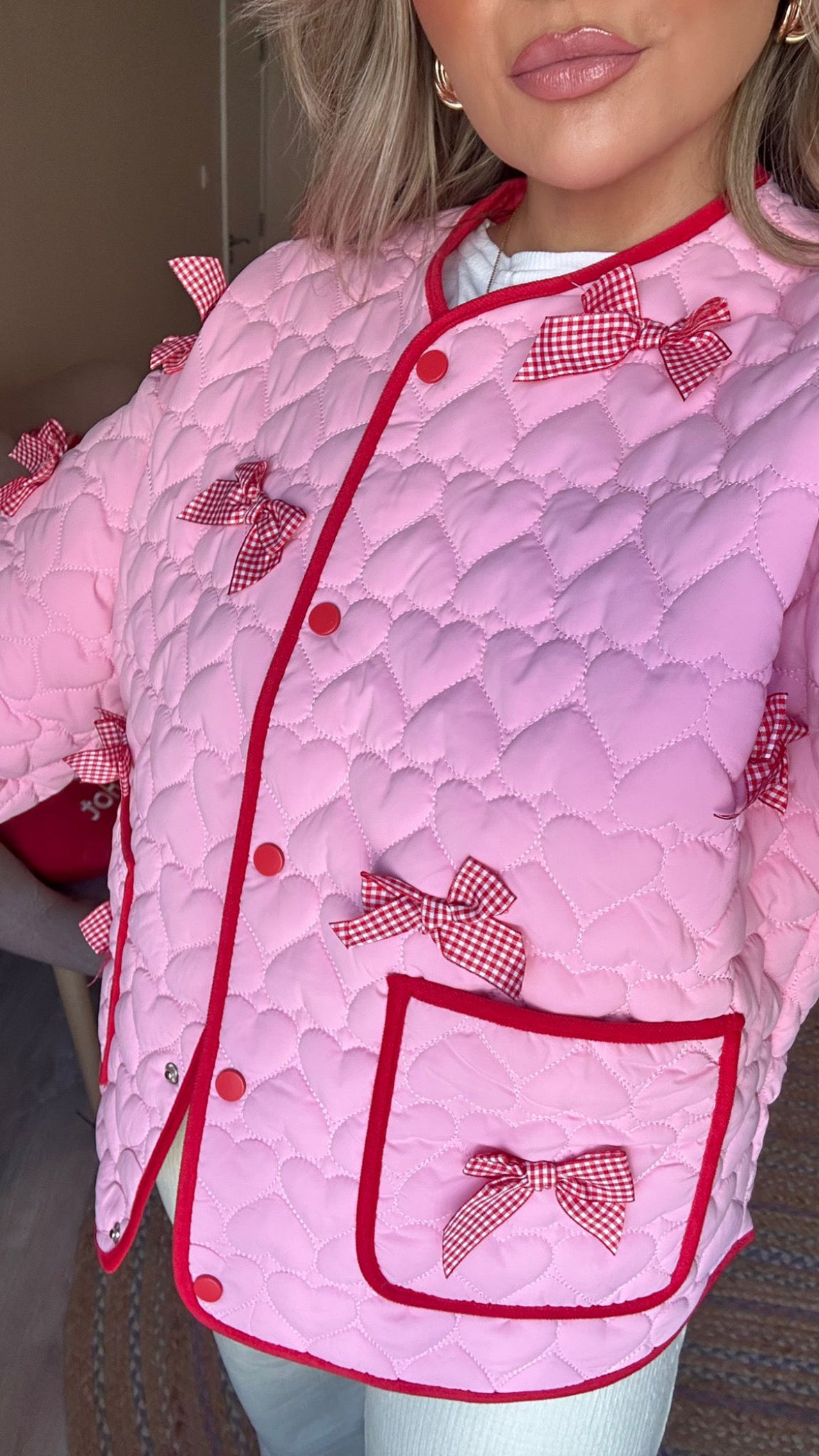 Pink Heart Jacket with Gingham Bow Detail