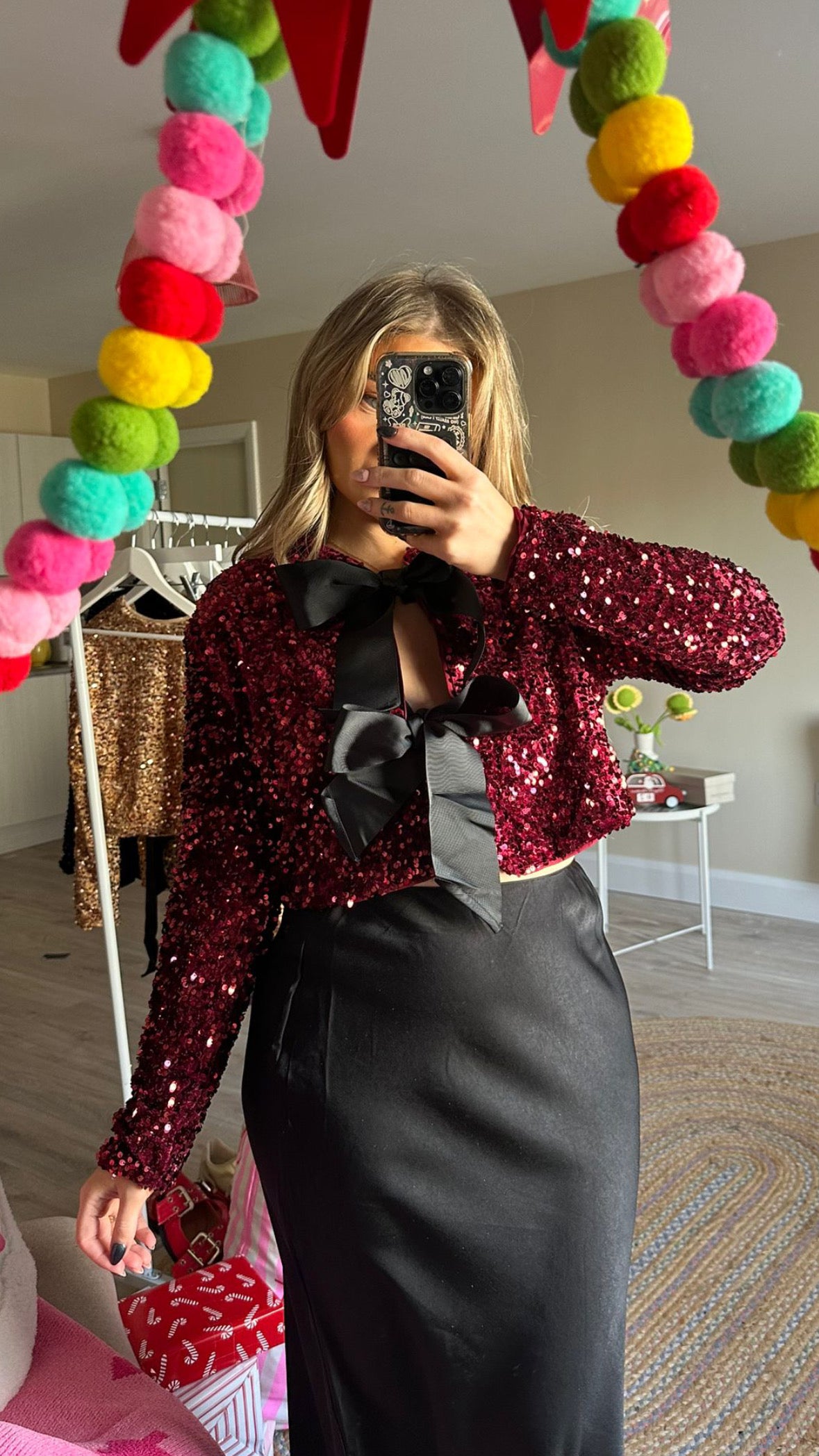 Burgundy Bow Sequin Jacket