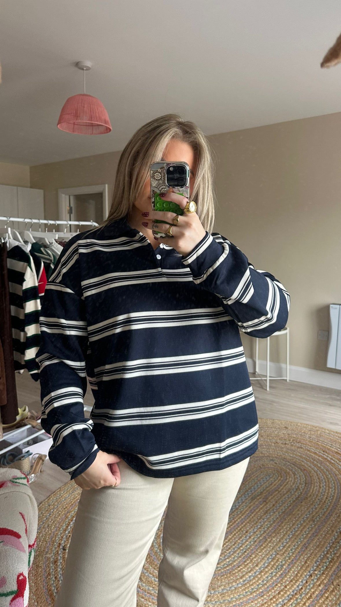 Navy Stripe Rugby Long Sleeve Top