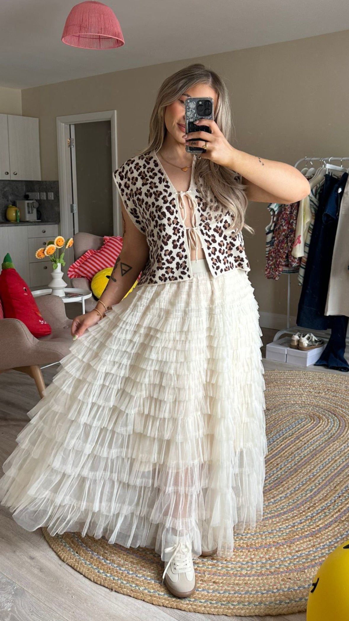 Cream Tulle Tiered Maxi Skirt