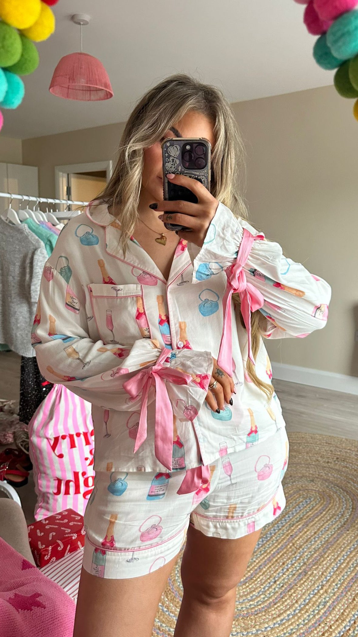 Champagne and Diamond Ring Bow Tie Short Pyjamas