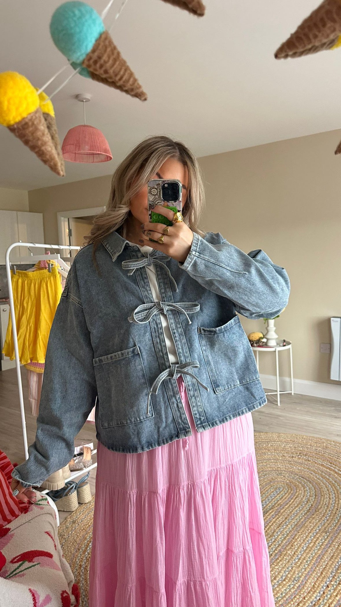 Bow Tie Front Denim Jacket