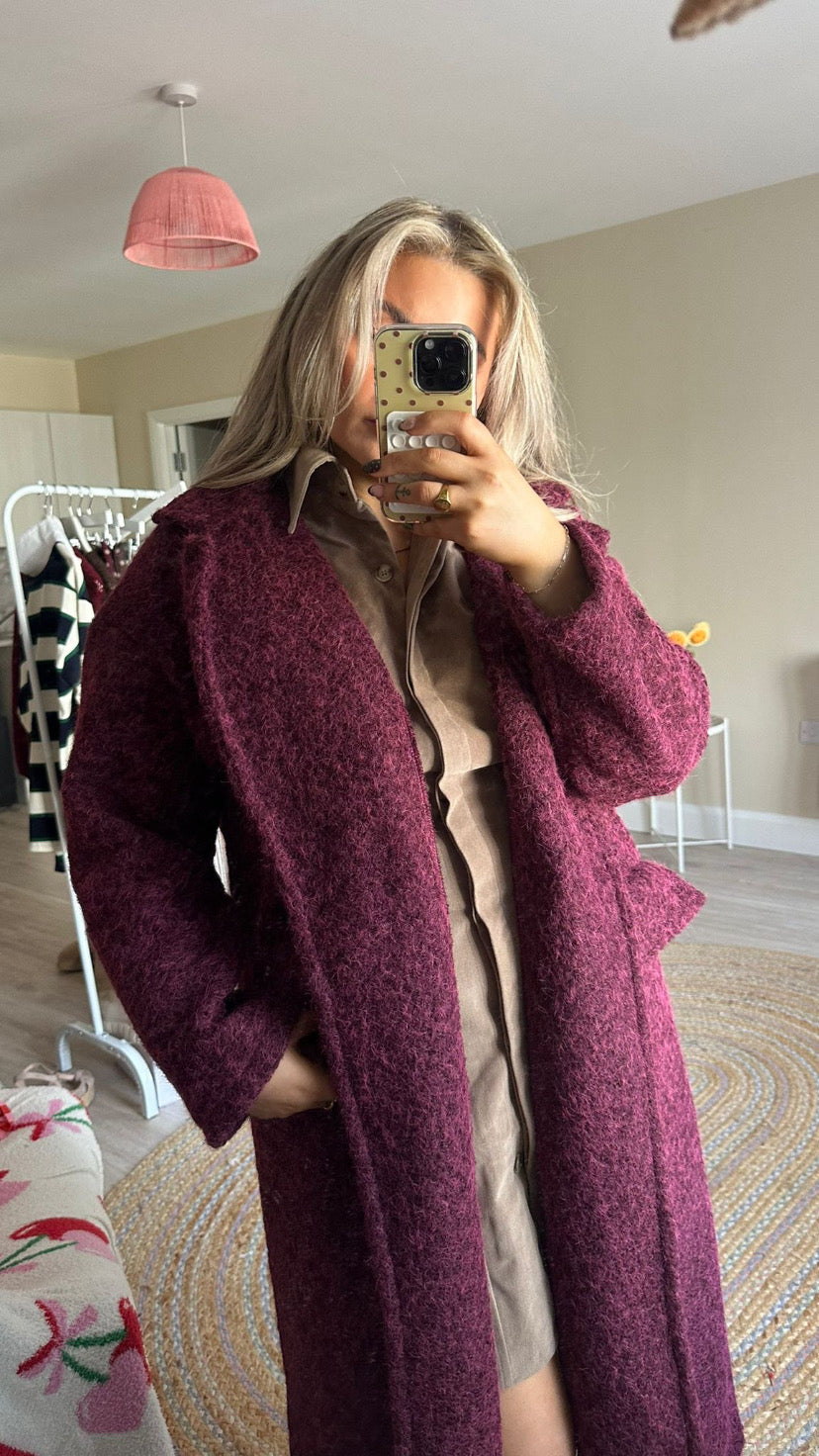 Berry Textured Longline Coat