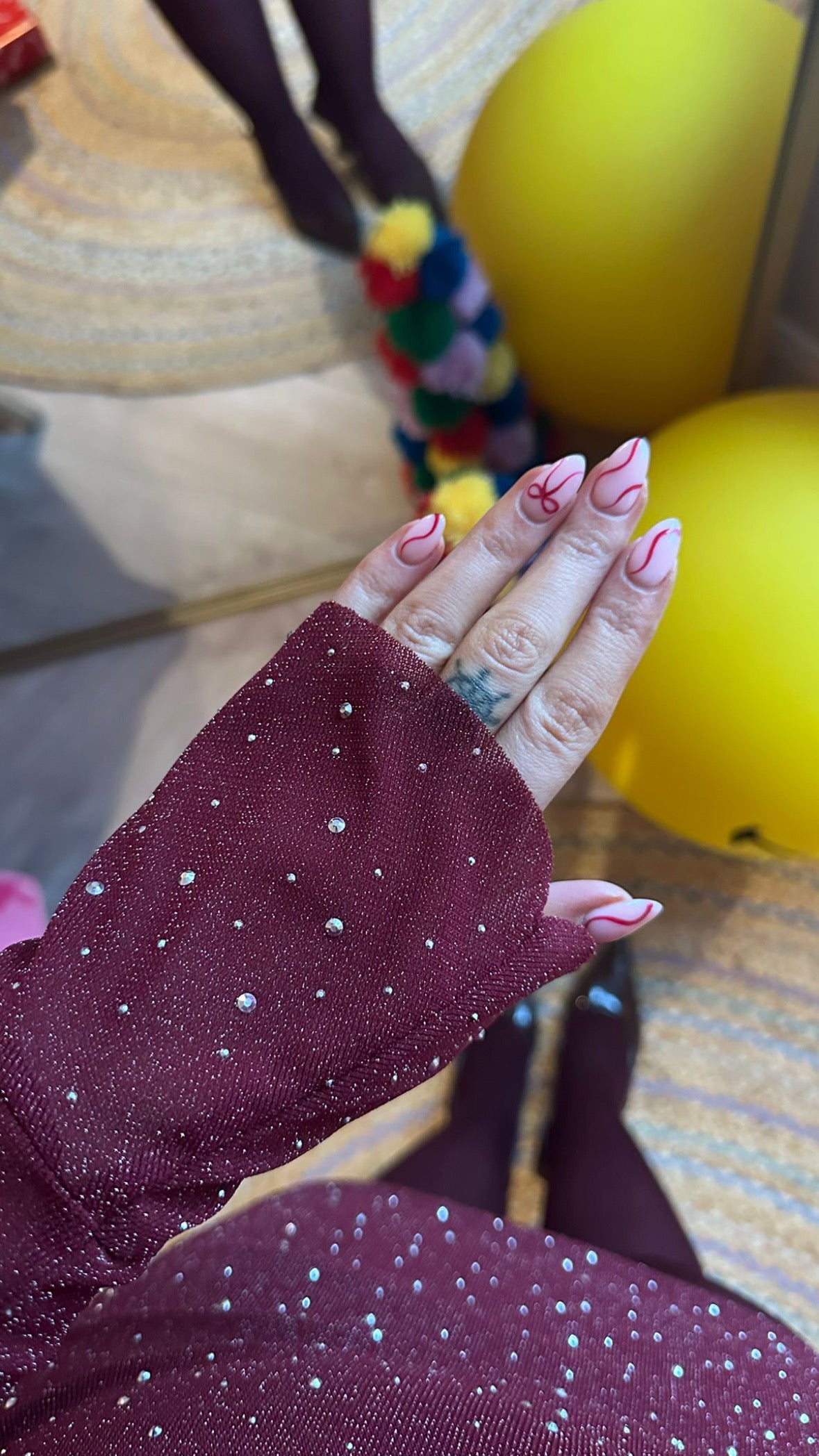 Burgundy Studded Bardot Mini Dress