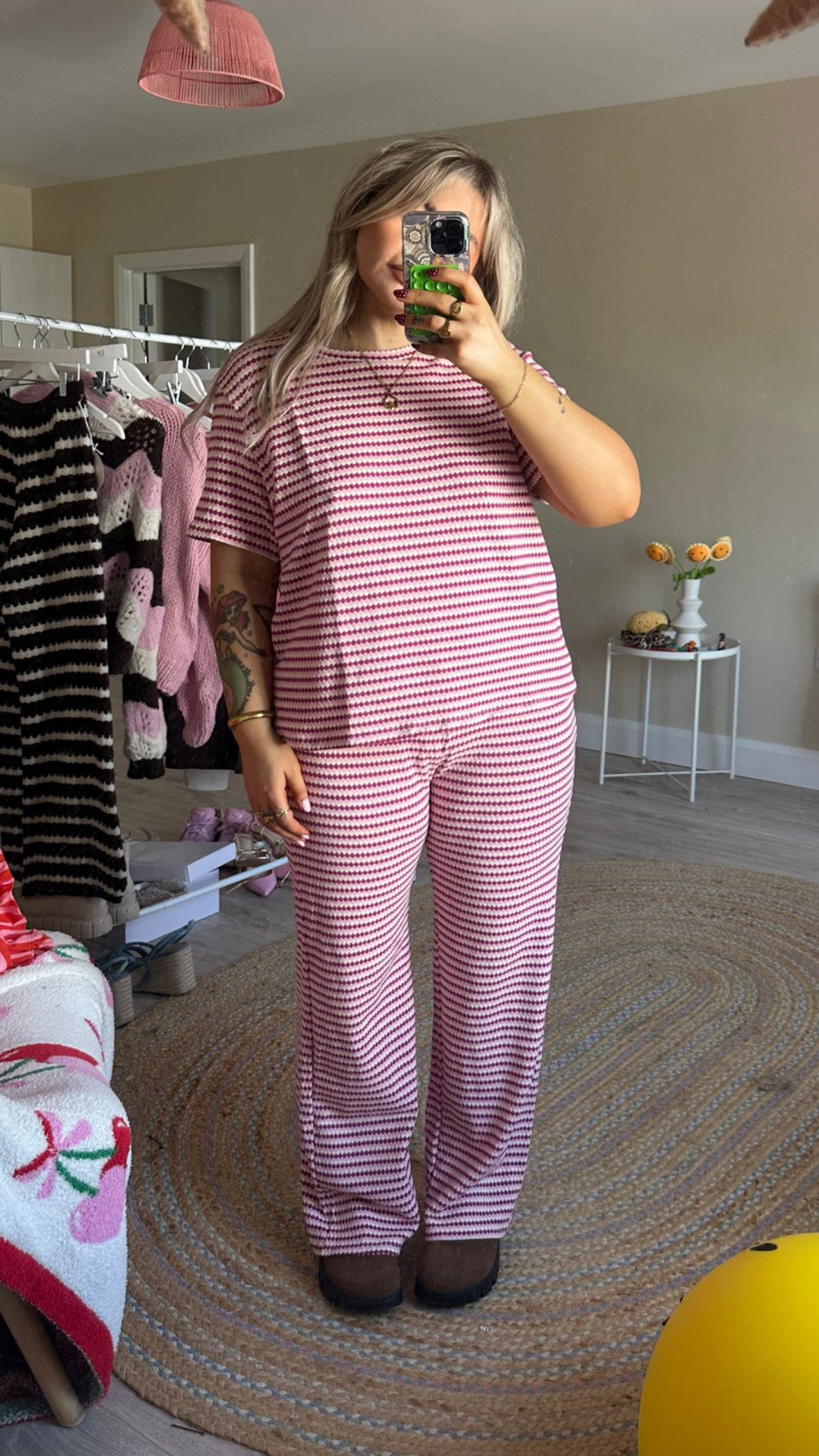 Pull On Trousers - Pink/Burgundy