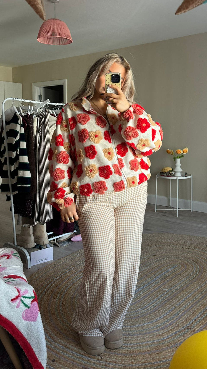 Flower Fleece Jacket - Red