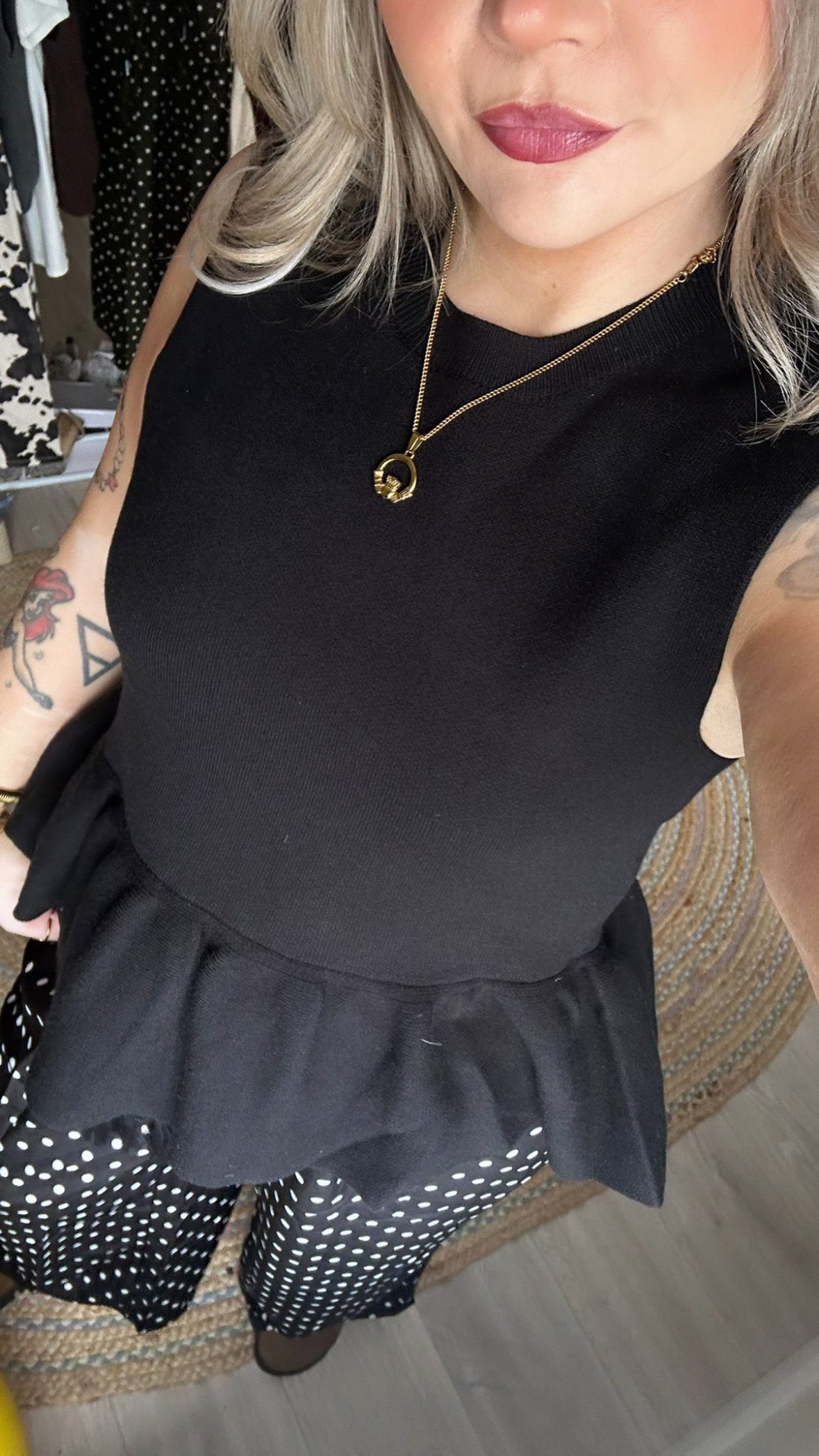 Soft Knit Peplum Top - Black