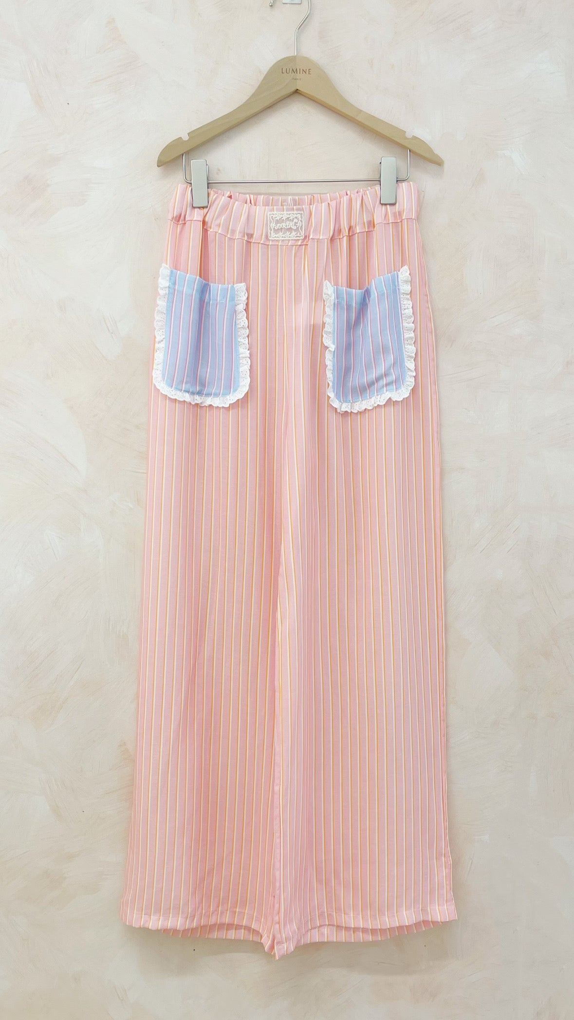 Frill Pocket Stripe Trousers - Pink