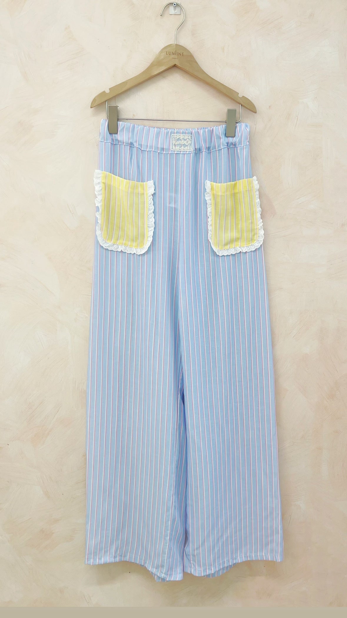 Frill Pocket Stripe Trousers - Blue