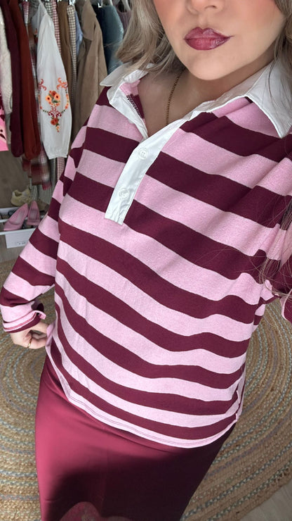 Burgundy & Pink Rugby Shirt