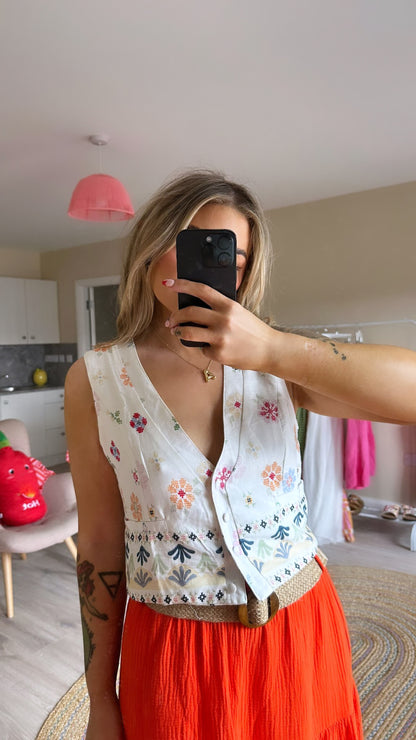 Floral Print V Neck Waistcoat