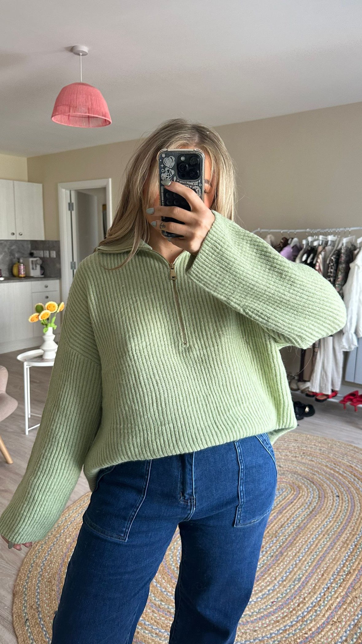 Half Zip Oversized Jumper In Pistachio