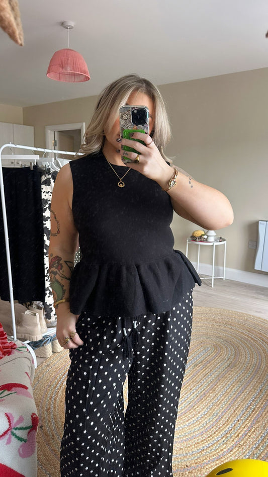 Soft Knit Peplum Top - Black