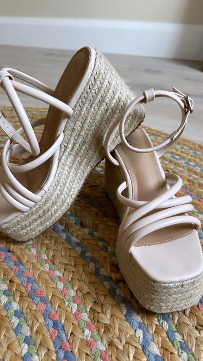 Nude Strappy Wedge Sandals