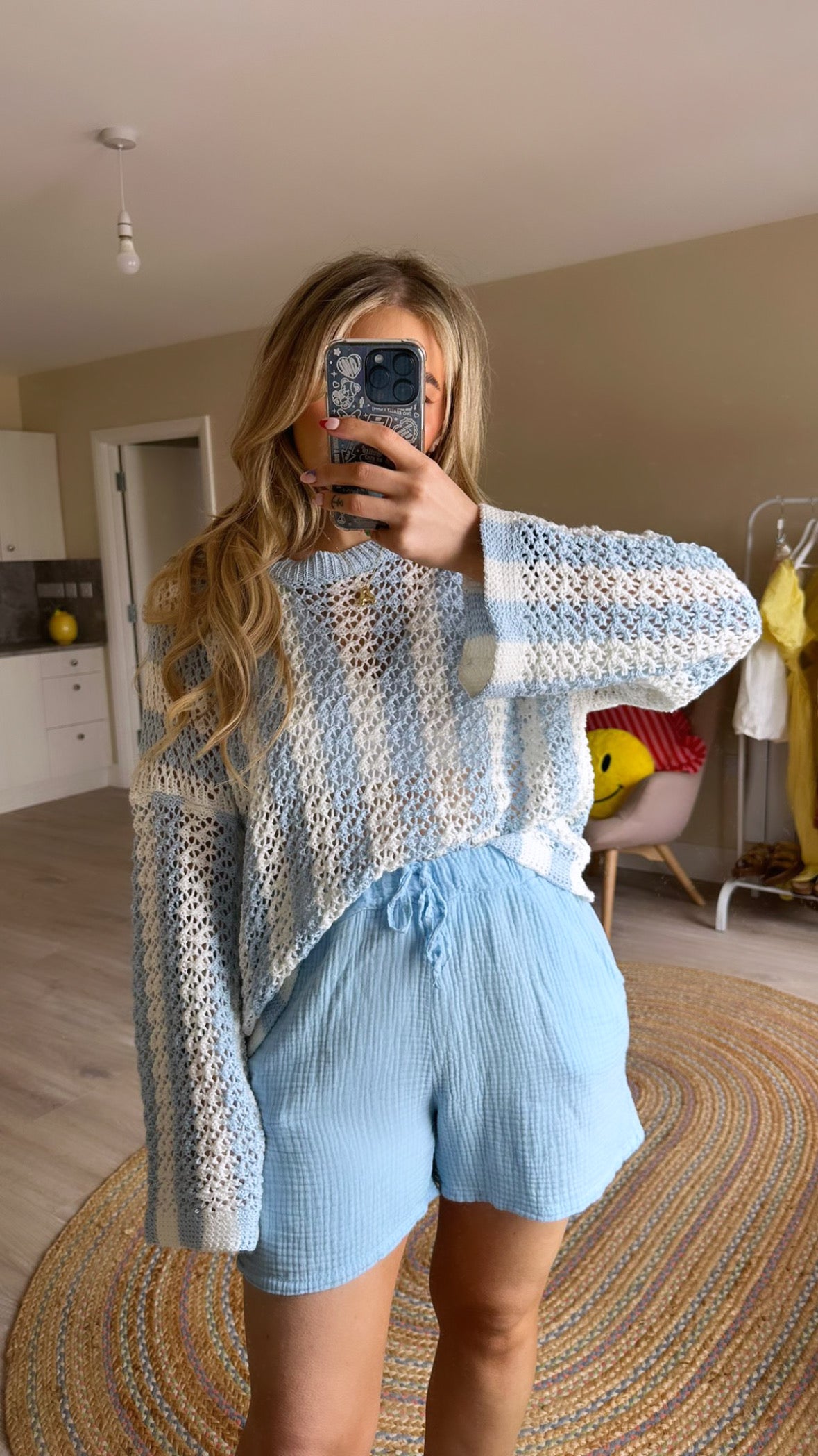 Open Knit Stripe Jumper - Blue