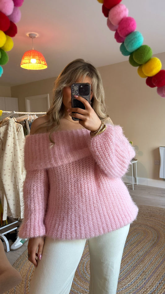 Super Soft Bardot Jumper - Baby Pink