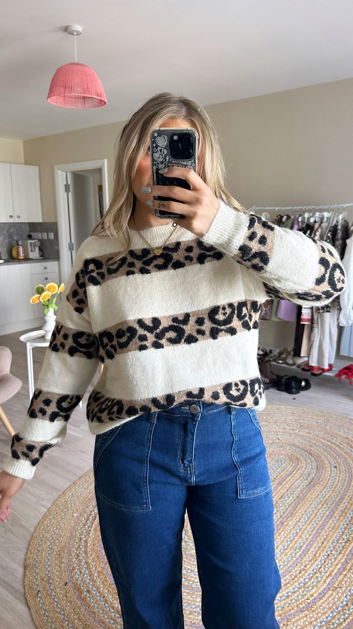 Super Soft Stripe Leopard Print Jumper