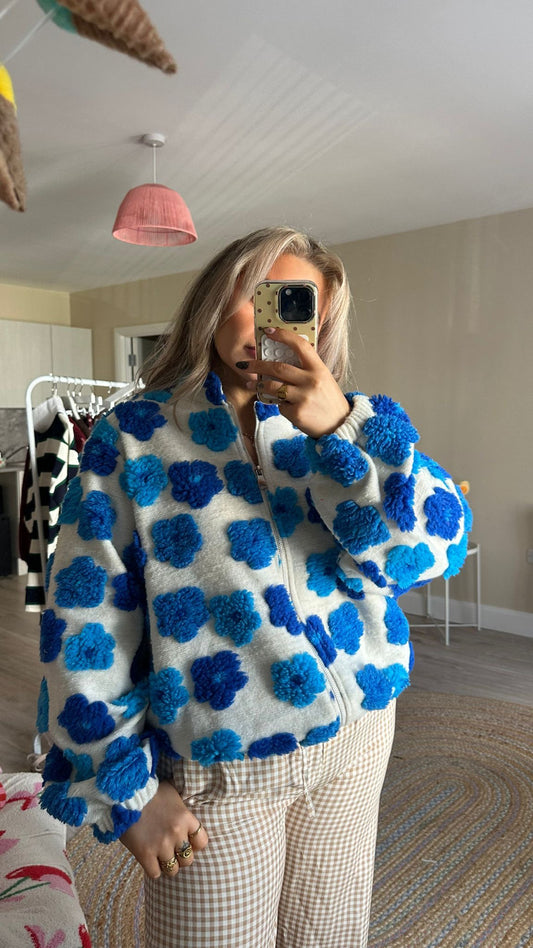 Flower Fleece Jacket - Blue