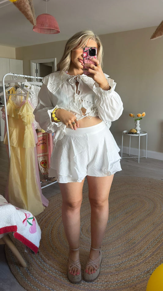 Tiered White Lightweight Shorts