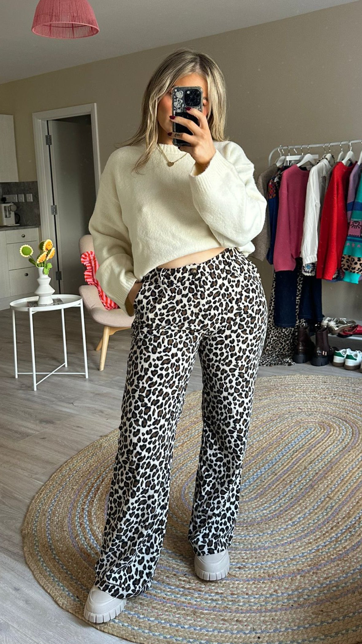 Cord Trousers In Leopard Print