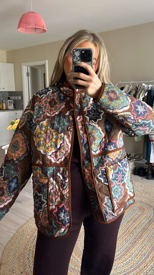 Quilted Mosaic Print Jacket in Chocolate