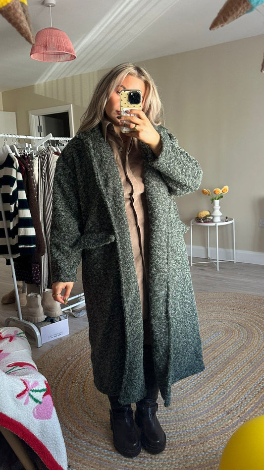 Khaki Textured Longline Coat