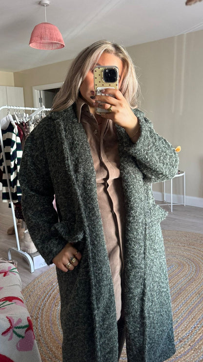 Khaki Textured Longline Coat
