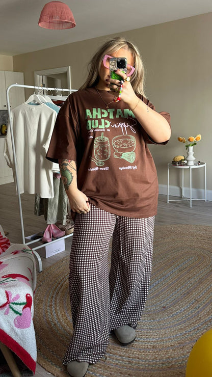 Gingham Pull On Trousers - Brown