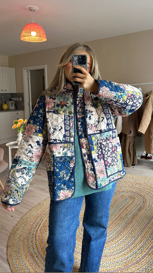 Quilted Paisley Jacket In Navy