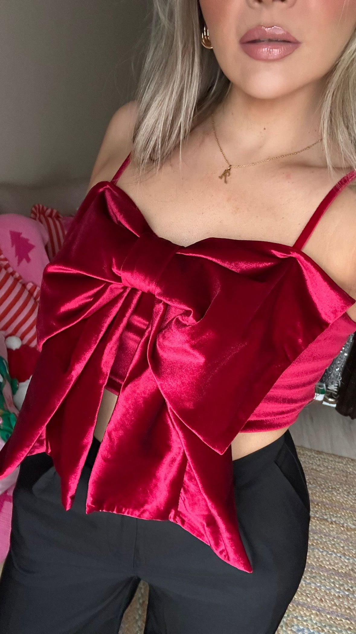 Velvet Bow Top - Burgundy Red