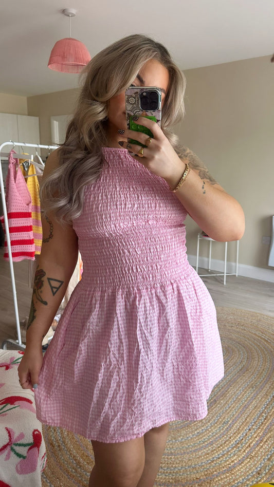 Pink Ruched Top Mini Dress