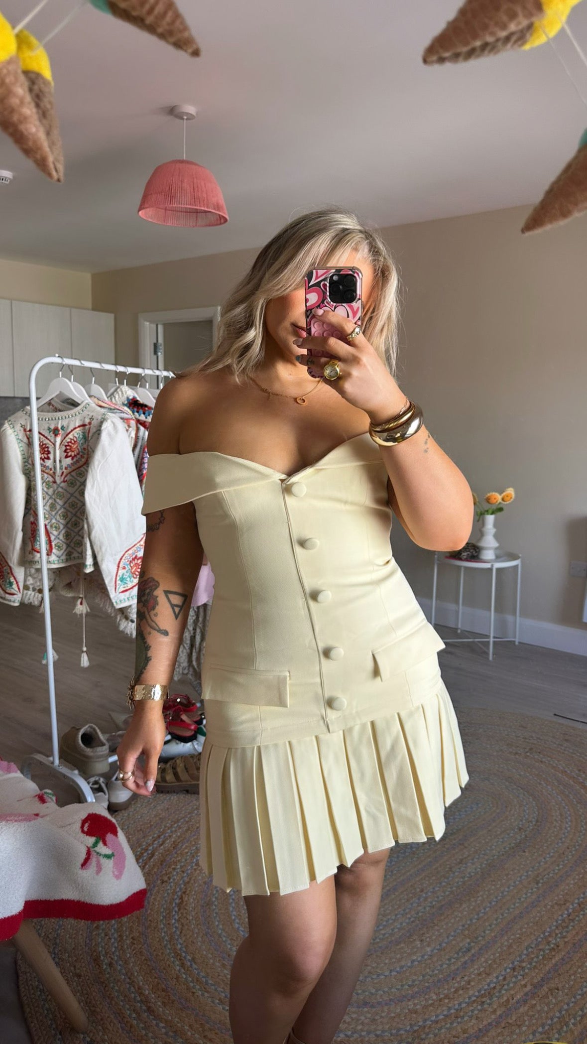 Butter Yellow Pleated Mini Dress